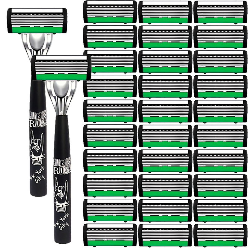 Safety Razor Handle - ใบมีดโกนคุณภาพสูง 6 ชั้น ผลิตจากเหล็กกล้าไร้สนิมเยอรมัน ใช้ได้กับเครื่องโกนหนวด Mach