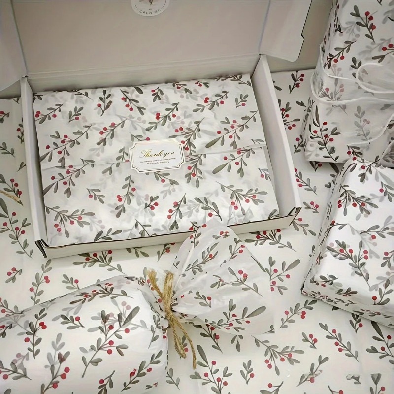 Beeswax Wrap - 30 ชิ้น/10 ชิ้น กระดาษลายฮอลลี่เบอร์รี่, กระดาษเคลือบแว็กซ์สำหรับห่อของขวัญ, บรรจุภัณฑ์ของชำร่วยสำหรับงานปาร์ตี้ในวันคริสต์มาส,