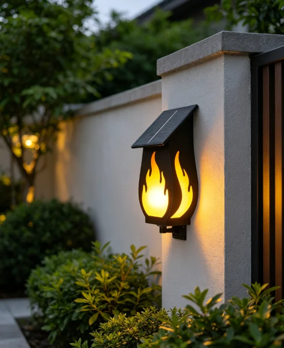Solar Garden Light - ไฟติดผนังพลังงานแสงอาทิตย์สำหรับภายนอกอาคาร ไฟบรรยากาศเปลวไฟ โคมไฟจำลองเปลวไฟดีไซน์สร้างสรรค์ ไฟกลางคืนตกแต่ง สำหรับสวนและลานบ้าน