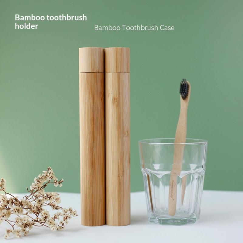 Bamboo Toothbrush - 【A】หลอดใส่แปรงสีฟันไม้ไผ่เปล่าและขวดชา กล่องใส่แปรงสีฟันแบบพกพาสำหรับเดินทาง เป็นมิตรต่อสิ่งแวดล้อม