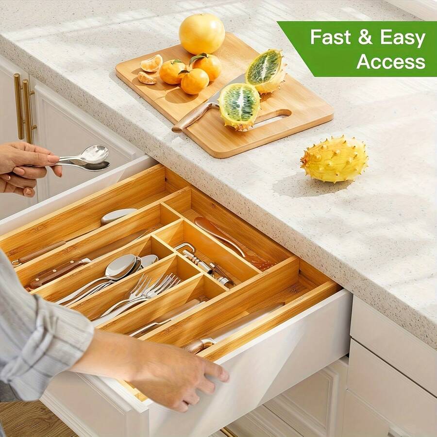ที่จัดระเบียบลิ้นชักไม้ไผ่ แบบ - Bamboo Cutlery บทวิจารณ์และราคา